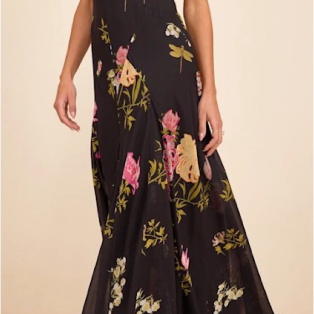 Lulu's Black Maxi Dress with Pink & Yellow Floral Accents XL